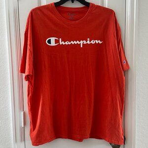Champion Mens Red Short-Sleeve T-Shirt Size 2XL 100% Cotton Crewneck Logo Design